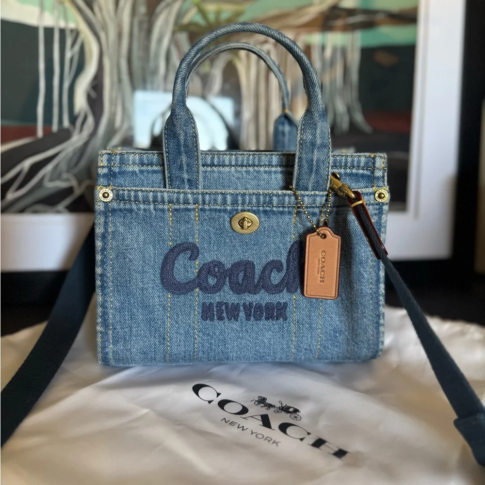 Coach Mini Denim Turn lock Tote Crossbody Bag - Picture 1 of 6